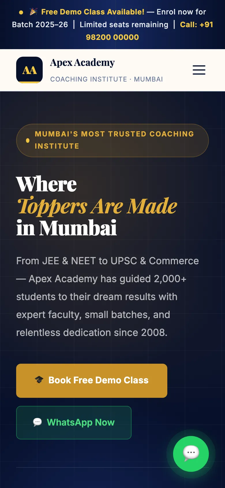 apex on mobile — whatsapp-first enrolment flow