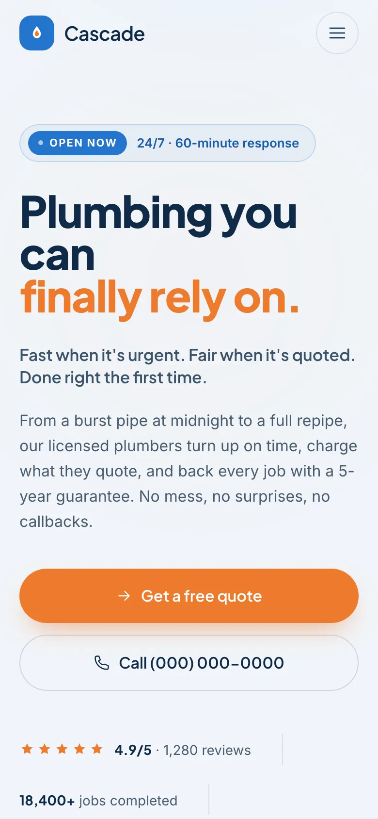 cascade on mobile — emergency call action above the fold